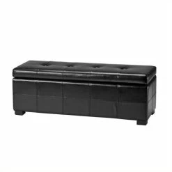 Discount 😉 Safavieh Large Maiden Tufted Leather Storage Bench In Black 🎁