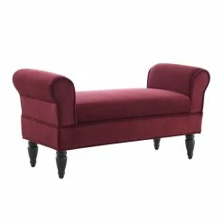 New 👏 Linon Lillian Wood Upholstered Bench In Berry Red ⭐