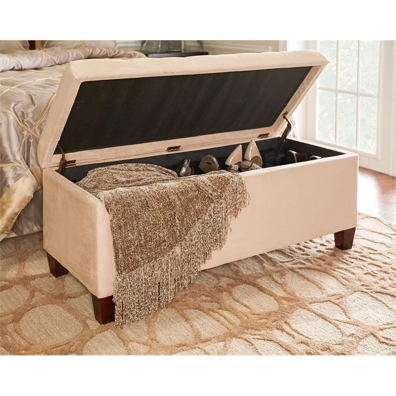 Best Sale π Linon Carmen Wood Upholstered π Shoe Storage Ottoman In Beige π 6 Best Sale π Linon Carmen Wood Upholstered π Shoe Storage Ottoman In Beige π - Image 6