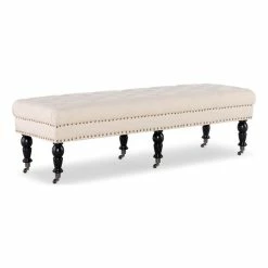 Coupon ⌛ Linon Isabelle 62" Wood Upholstered Bench In Beige ✔️