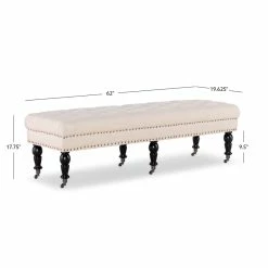 Coupon ⌛ Linon Isabelle 62" Wood Upholstered Bench In Beige ✔️ -Bedroom Benches Store 497326 10 L