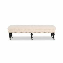 Coupon ⌛ Linon Isabelle 62" Wood Upholstered Bench In Beige ✔️ -Bedroom Benches Store 497326 4 L