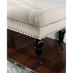 Coupon ⌛ Linon Isabelle 62" Wood Upholstered Bench In Beige ✔️ -Bedroom Benches Store 497326 8 L