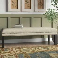 Brand new ✨ PRI Upholstered End Of Bed Bench In Linen Beige 👍 -Bedroom Benches Store 521195 2 L