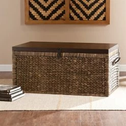 Flash Sale 🌟 Southern Enterprises SEI Furniture Water Hyacinth Trunk Coffee Table In Blackwash 🌟 -Bedroom Benches Store 656516 L