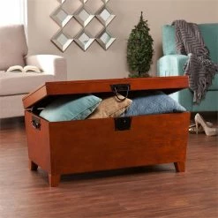 Outlet ⌛ Southern Enterprises SEI Furniture Pyramid Storage Trunk Coffee Table In Mission Oak 🌟 -Bedroom Benches Store 9426 4 L