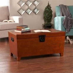 Outlet ⌛ Southern Enterprises SEI Furniture Pyramid Storage Trunk Coffee Table In Mission Oak 🌟 -Bedroom Benches Store 9426 L